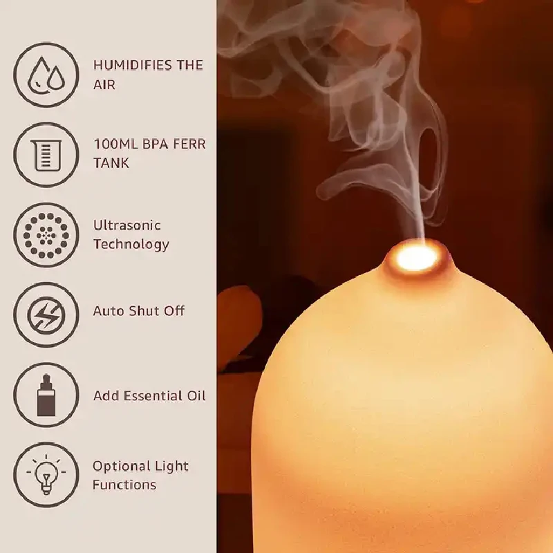 Diffuseur d'huiles essentielles ultrasonique à brume froide en céramique avec humidificateur à 7 LED pour aromathérapie_voghion.com