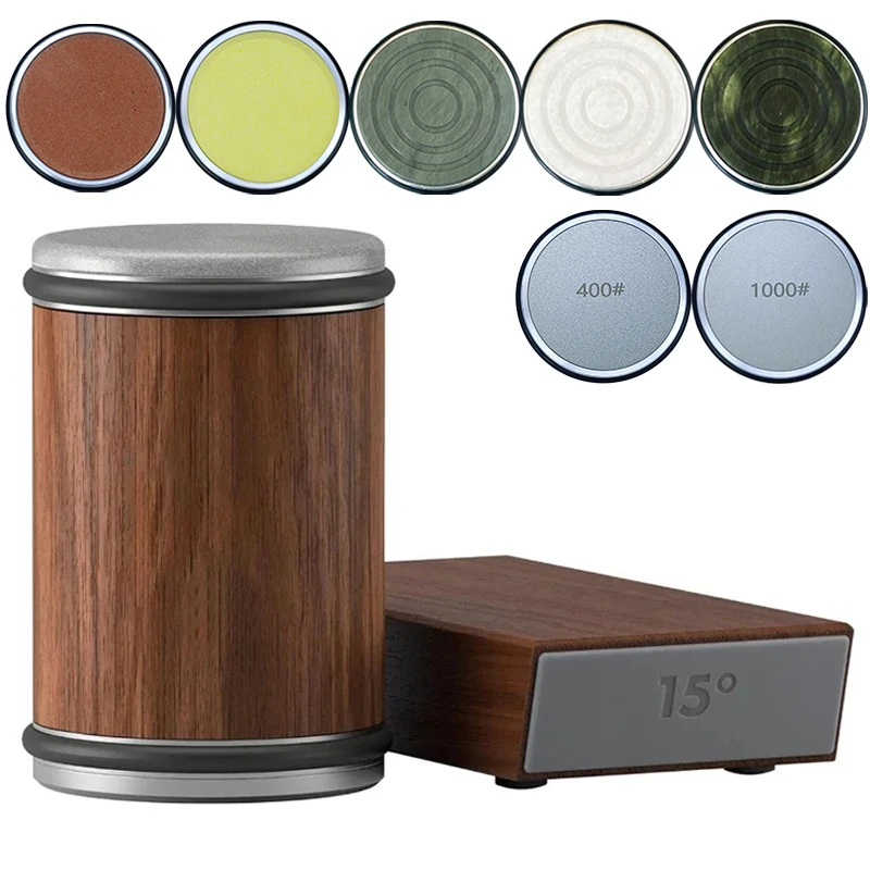 Rolling Knife Sharpener for Straight Edge, Knife Sharpener Kit with 15 & 20 Degree Magnetic Angle for Kitchen Knives