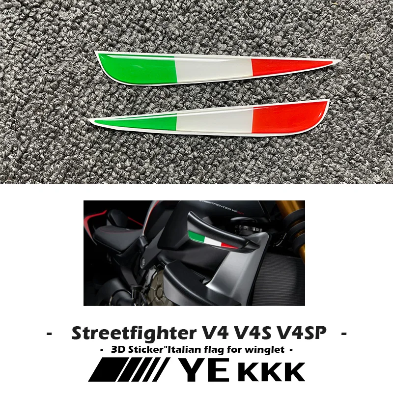 For Ducati Streetfighter V4 V4S V4SP V2 Italian Tricolor Winged Flag 3D Sticker Decal Winglet Fixed Windbreaker Wing for ducati streeetfighter v4s v4 sbk tricolor flag motorcycle wings 3d sticker decal aerodynamic wing sticker