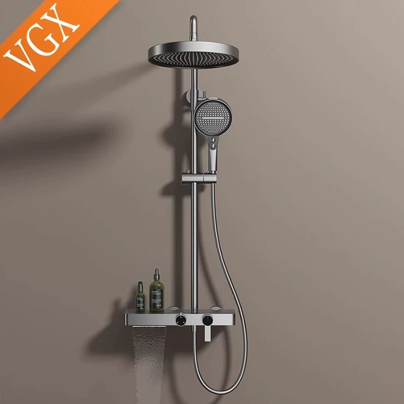 VGX Gold Shower System Set Bathroom Shower Faucet Set 3-way Rainfall Shower Set Shower Mixer Crane with Hand Shower Set Grey 6