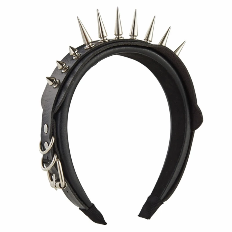 

Punk Headband Spiked Headband Gothic Tiaras Rivet Headband Leather Spiked Headpiece Rock Headband For Men Steampunk 57BD