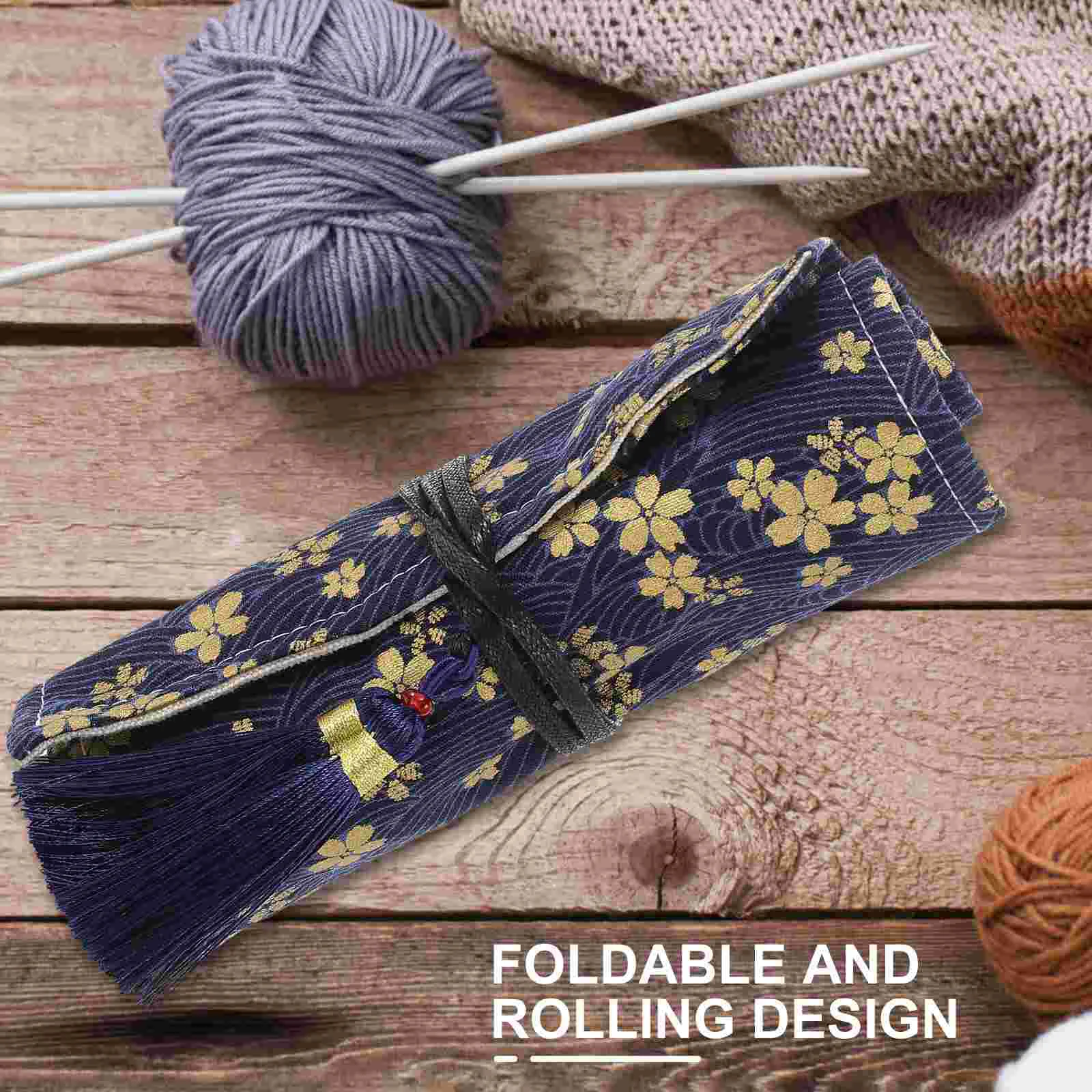 Foldable Crochet Hook Case Rolling Needle Storage Bag Knitting Tool Holder Sewing Kit Bag Craft Supplies Polyester Cotton
