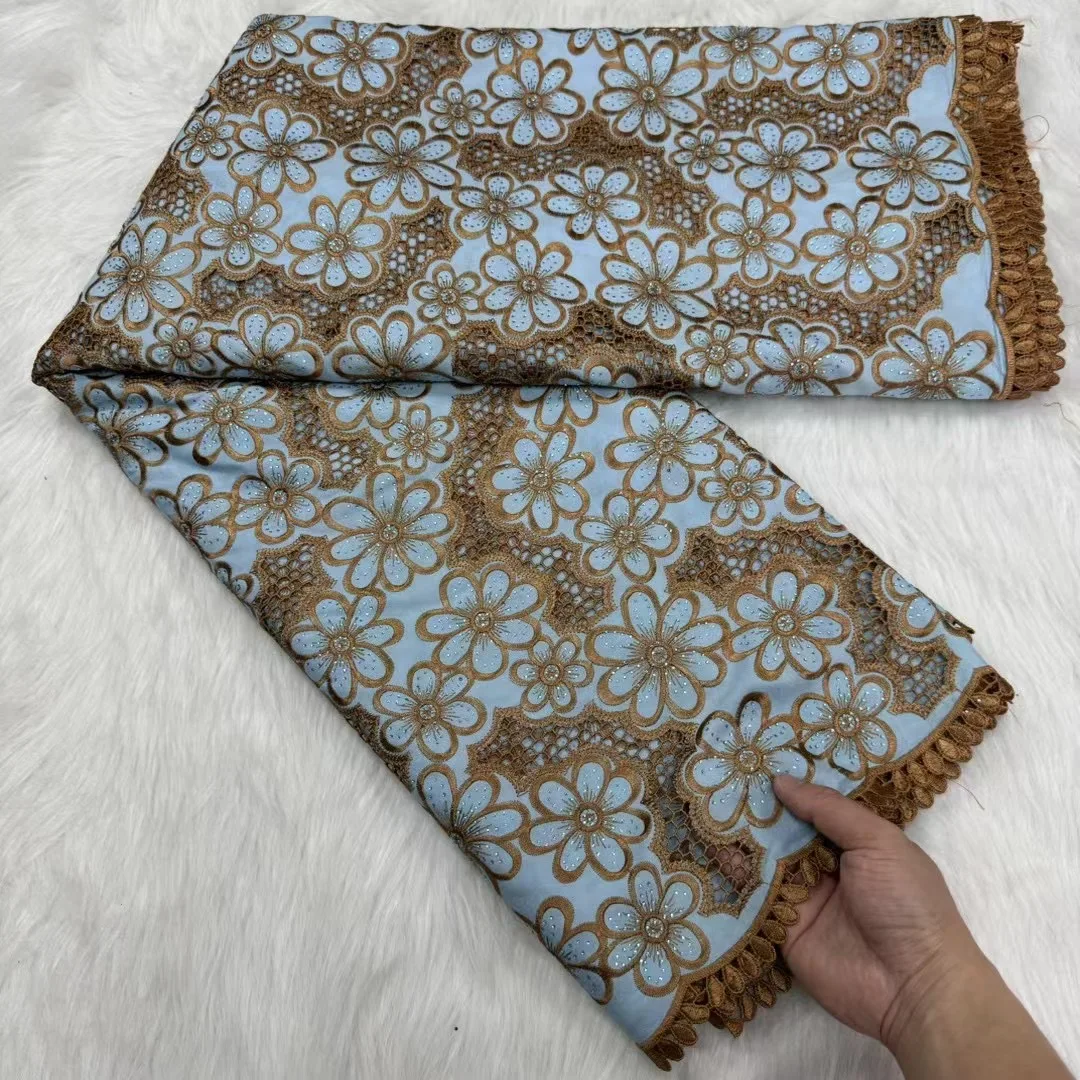 

2024 DuBai Dry Cotton Lace Fabric 2024 High Quality Nigerian Stones Voile Lace Fabric For Bridal Wedding Party Dresses Material