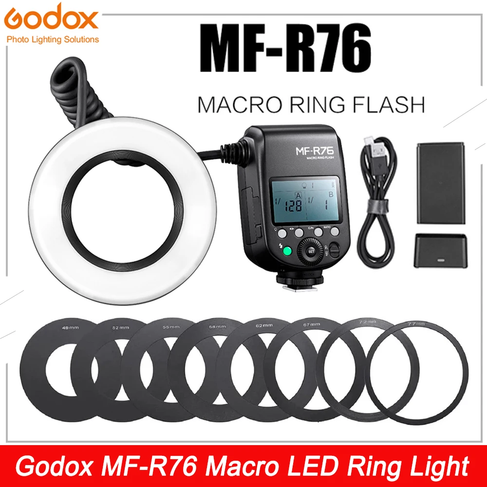Godox MF R76 RING76 5000K Macro LED Ring Light Speedlite Flash Light