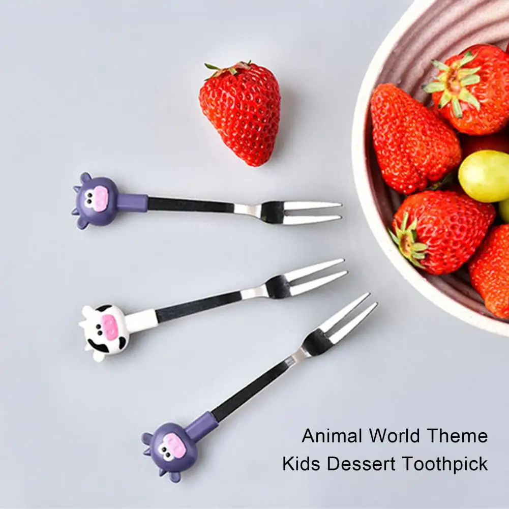 1 Set Stainless Steel Fruit Fork With Storage Box Cartoon Shape Animal World Theme Kids Dessert Kids Toothpick For Dining Room