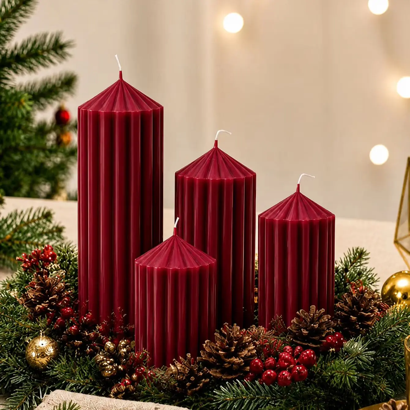 Festive Wine Red Aromatherapy Candle Set - Elegant Holiday Home Decor Centerpiece