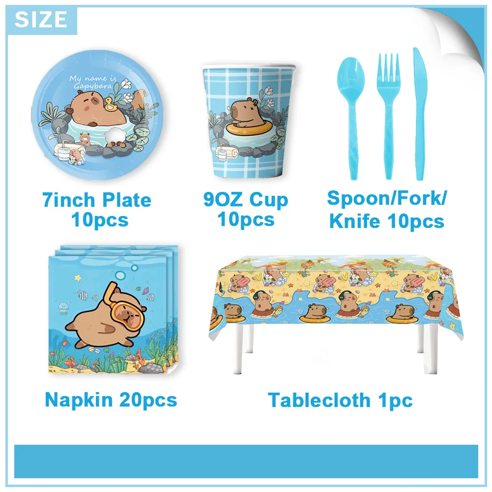 Cartoon Capybara Geburtstag Party Dekoration Einweg Geschirr Tasse Teller Servietten Ballon Tischdecke Banner Baby Dusche Spielzeug Geschenk – Detail 5