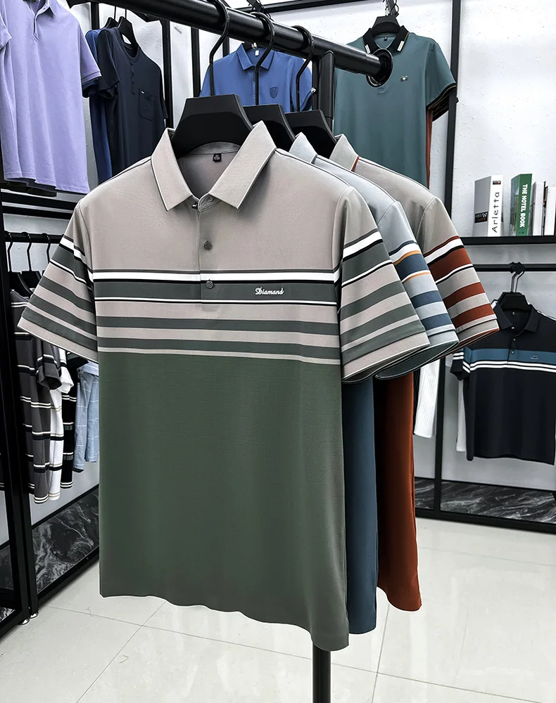 Advanced letter decal men short sleeve T-shirt light luxury brand fashion striped color blocked summer breathable new polo shirt 10 S10f4ea26ab434806bca834ec2ac127d9Y