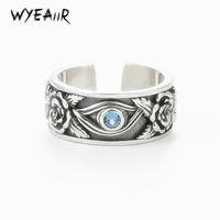 WYEAIIR 925 Sterling Silver Horus Eye of God Hip Hop Male Resizable Opening Ring For Women Luxury Jewelry 1