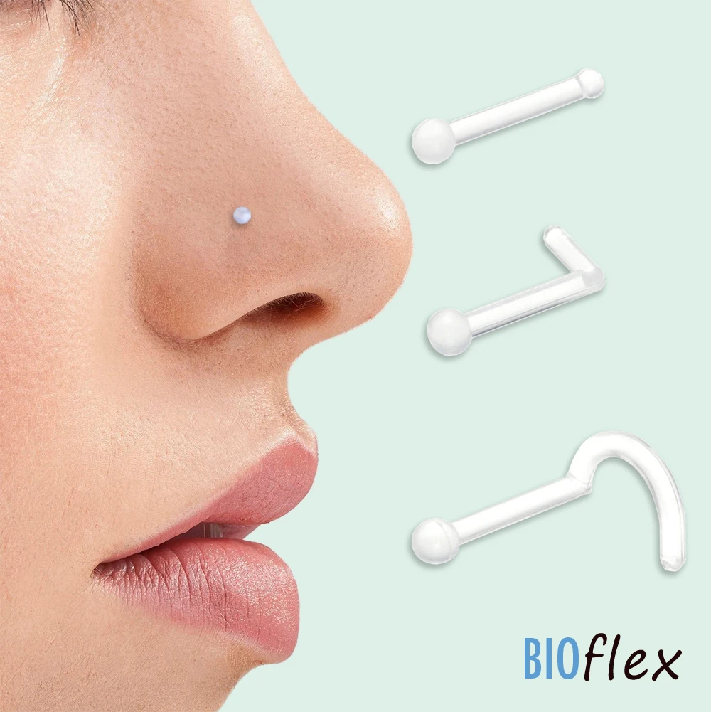 18g Clear Acrylic Nose Screw Retainer - Flexible Stud For Nose Piercings (6.5mm Length)