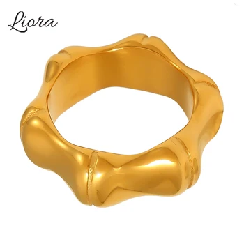 Liora Anelli lucidi lucidi creativi in acciaio inossidabile per donna Uomo Anello di dichiarazione in bambù Anelli di barretta di moda Gioielli impermeabili