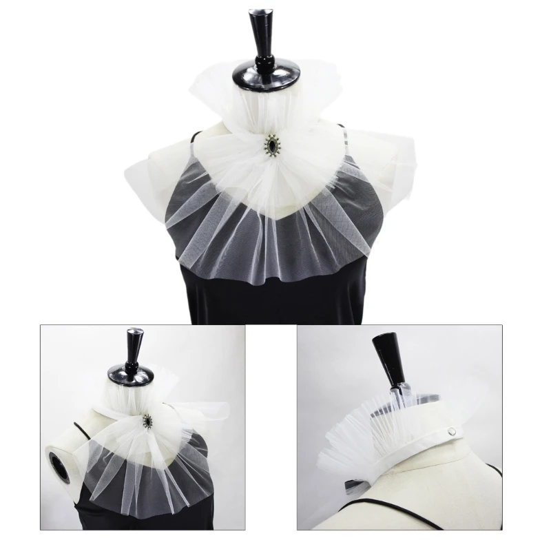 

Women Ladies Victorian Detachable Ruffled Lace Jabot Neck Collar Stage Party Steampunk Costume Accessory