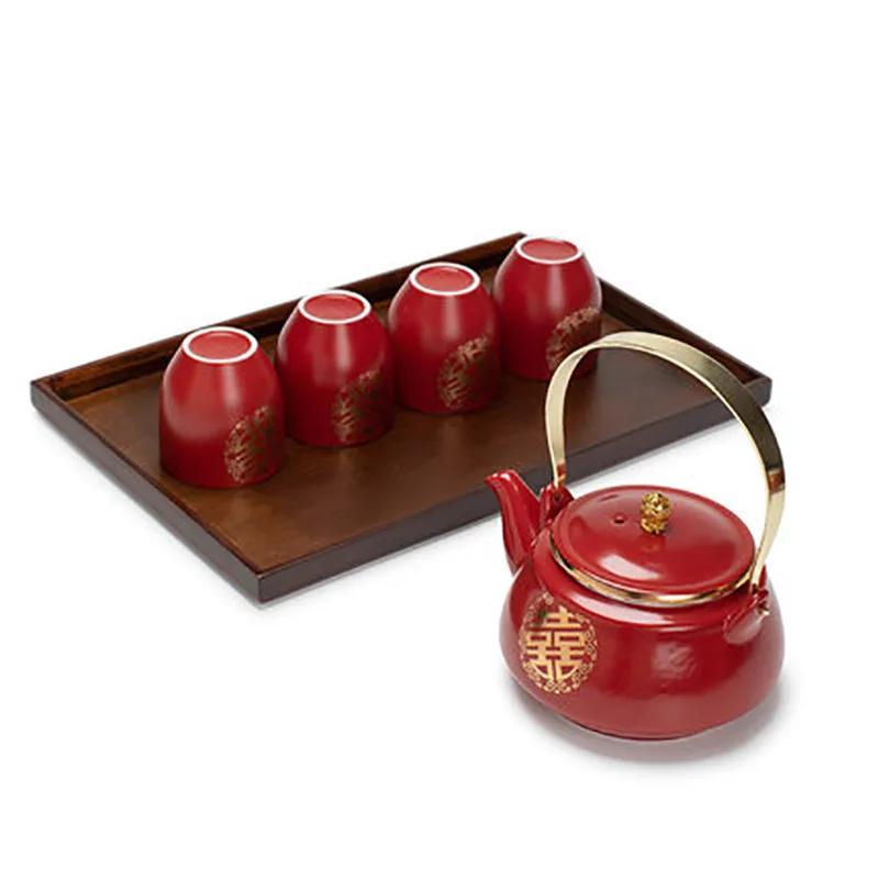 Ceramic Red Wedding Tea Set, Porcelain Teaware, Teaware, Teapot, Teapot Cup, Luxury Gift for Best Friend, Newlywed Souvenir Gift