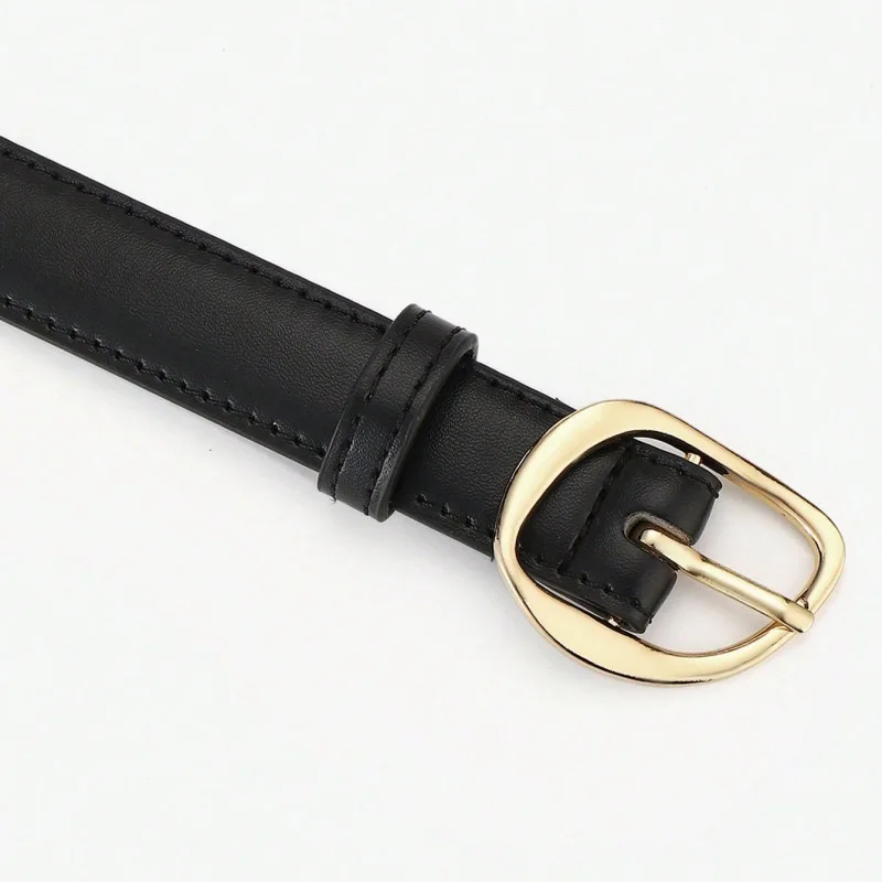 Women's Luxury PU Leather Belt with Gold Pin Buckle - Fashionable Waistband in Black or Brown