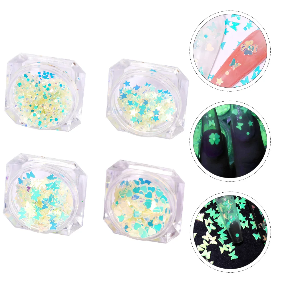 

4 Boxes Manicure Sequin Decorations Luminous Sequins Nails Stickers