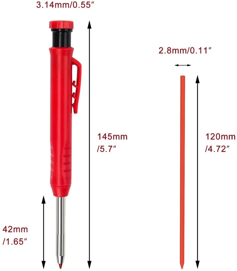 Solid Carpenter Pencil Set carpenter pencil With 6 Refill Leads Built-in Sharpener Marking Tool Woodworking Deep Hole Mechanical Pencils