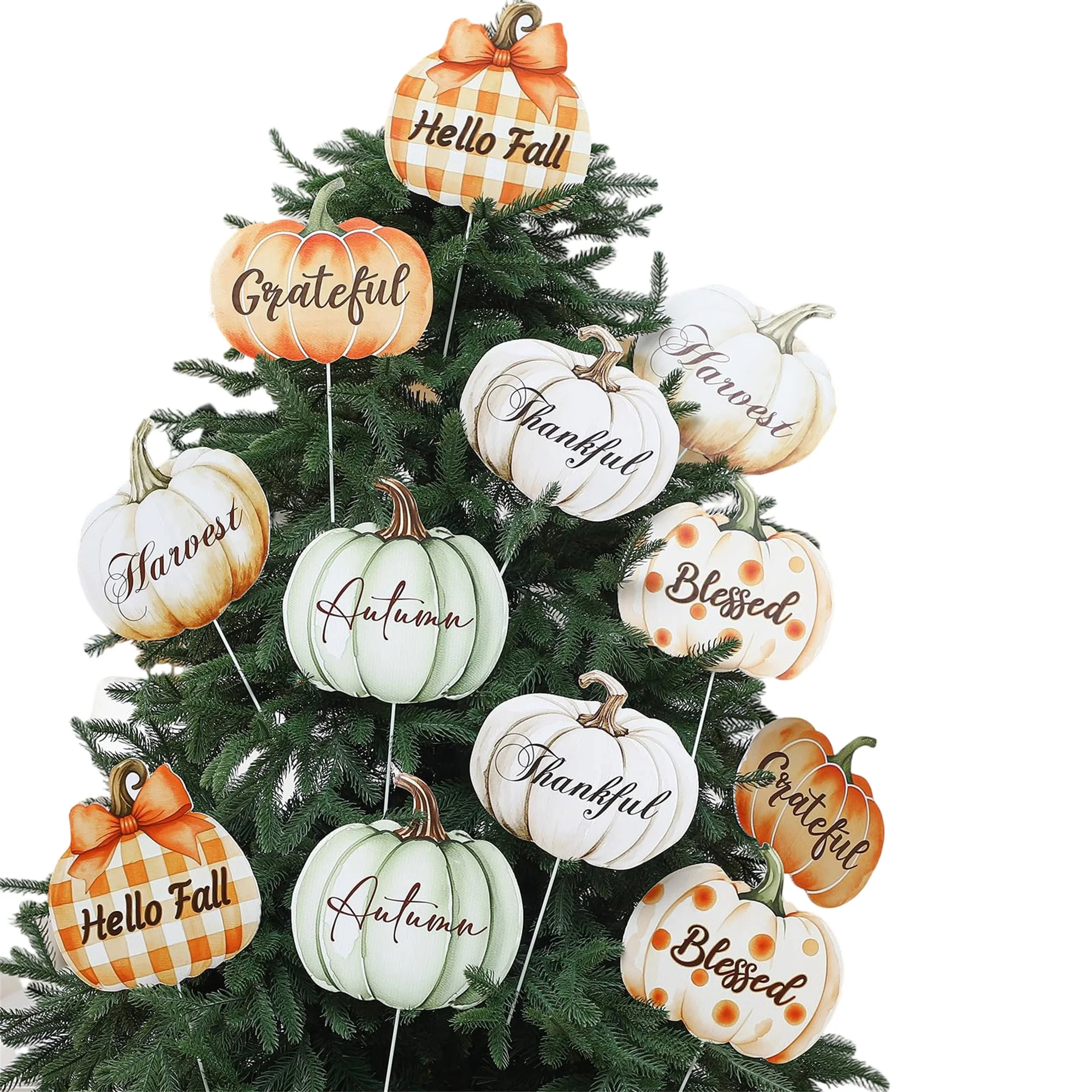 6 Pcs Large Pumpkin Christmas Tree Picks Creative Thanksgiving Tree Ornaments for Festive Home Theme Party