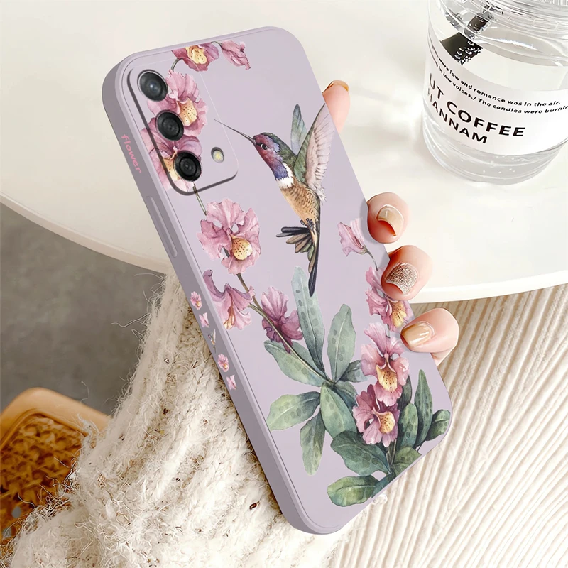 Chic Pink Flowers & Birds Shockproof Silicone Phone Case