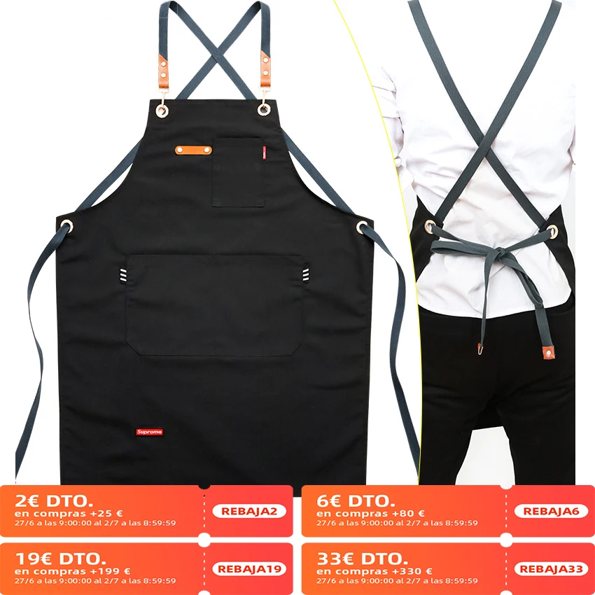 2021 New Fashion Unisex Work Apron For Men Canvas Black Apron Bib