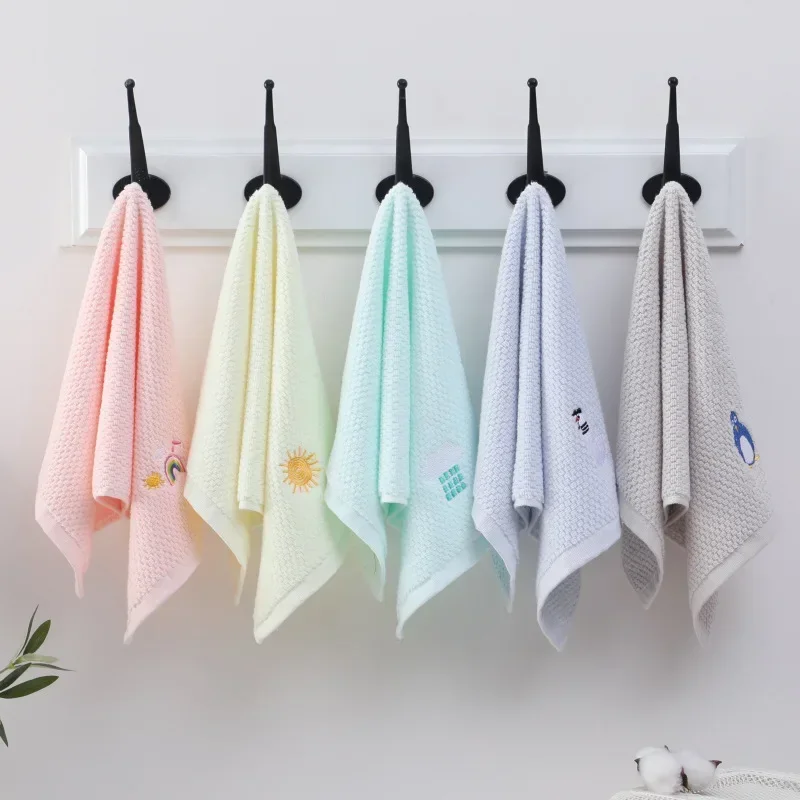 Children's Towel Pure Cotton Absorbent Baby Children's Kindergarten Face Towel Embroidery Small Face Baby Wipes