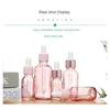 Dropper Bottles Refillable 5-100ML Rose Lid Cosmetic Container Pink Glass Aromatherapy Liquid for Essential Massage Oil Pipette 5