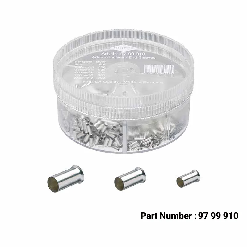 Knipex 97 99 910 Assortment Box with Non-Insulated end Sleeves (ferrules) KNIPEX Assortment Boxes, with 450 Insulated Wire Ferrules, 0.5-2.5