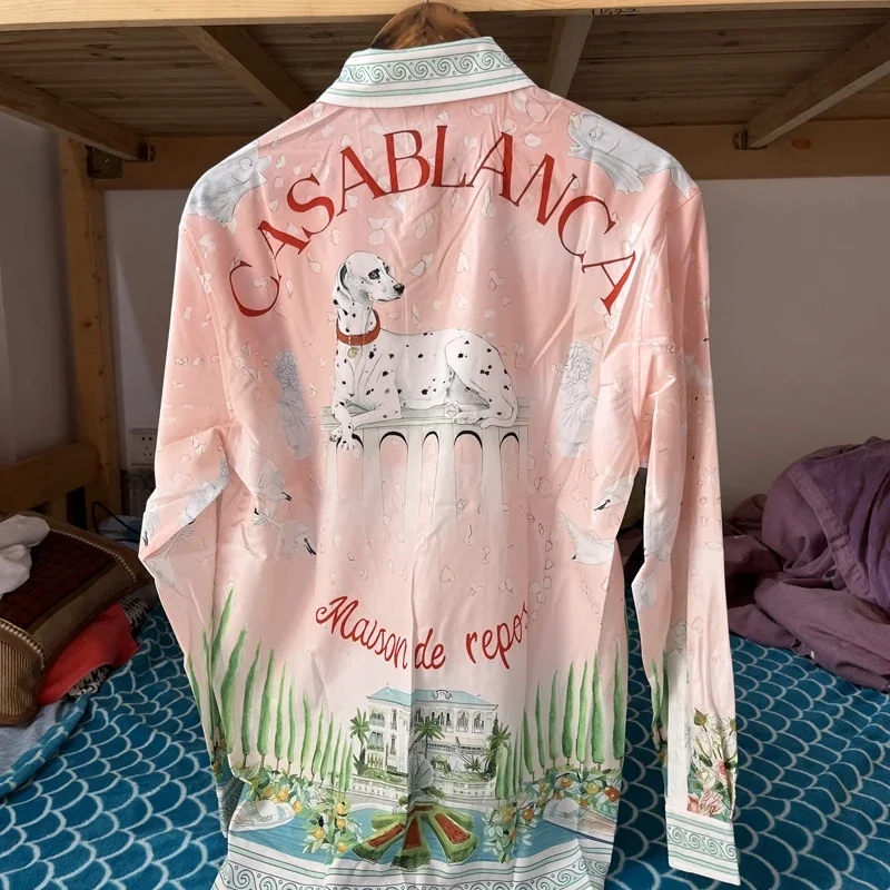 

New Dropshipping Casablanca Shirts Garden Spotted Dog Print Long Sleeves Cardigan Holiday 3XL Hawaiian Shirt for Men Women