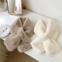 Plush Cross Women's Scarf Winter Thickened Soft Furry Neck Warmer Cute Solid Color Faux Rabbit Fur Scarf Women Collar Scarf New 1