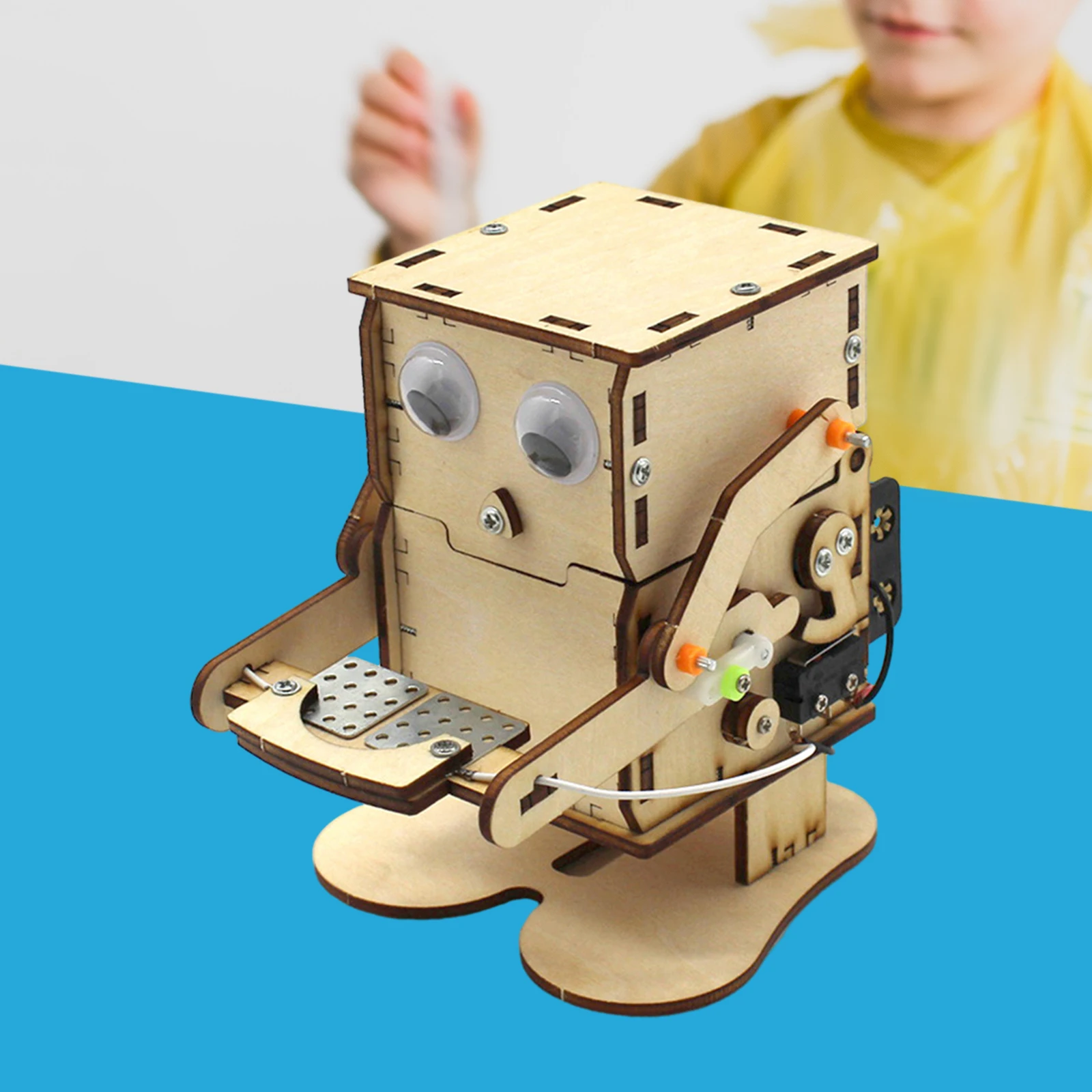 DIY Wooden Science Experiment Kits Saving Coins Robot Money Box Science Kits Developmental Toy Funny for Children Birthday Gift
