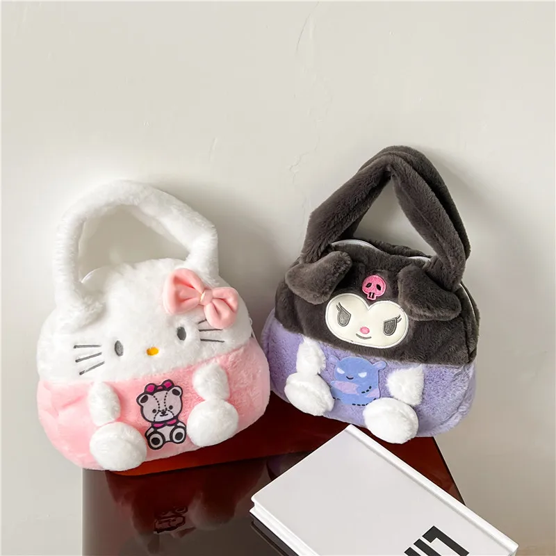 20cm Anime Sanrio Plush Backpack Cute Melody Tote Bag Cinnamon Dog Shoulder Bag Hello Kitty Plush Bag Kawaii Kulomi Plush Toy