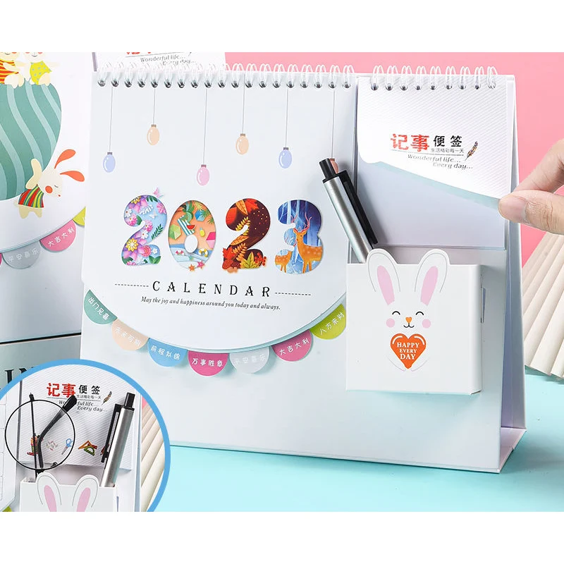 

2023 Creative Desk Calendar With Pen Container For Storing Ornaments Student's Self-Discipline Clock In Memo Calendar