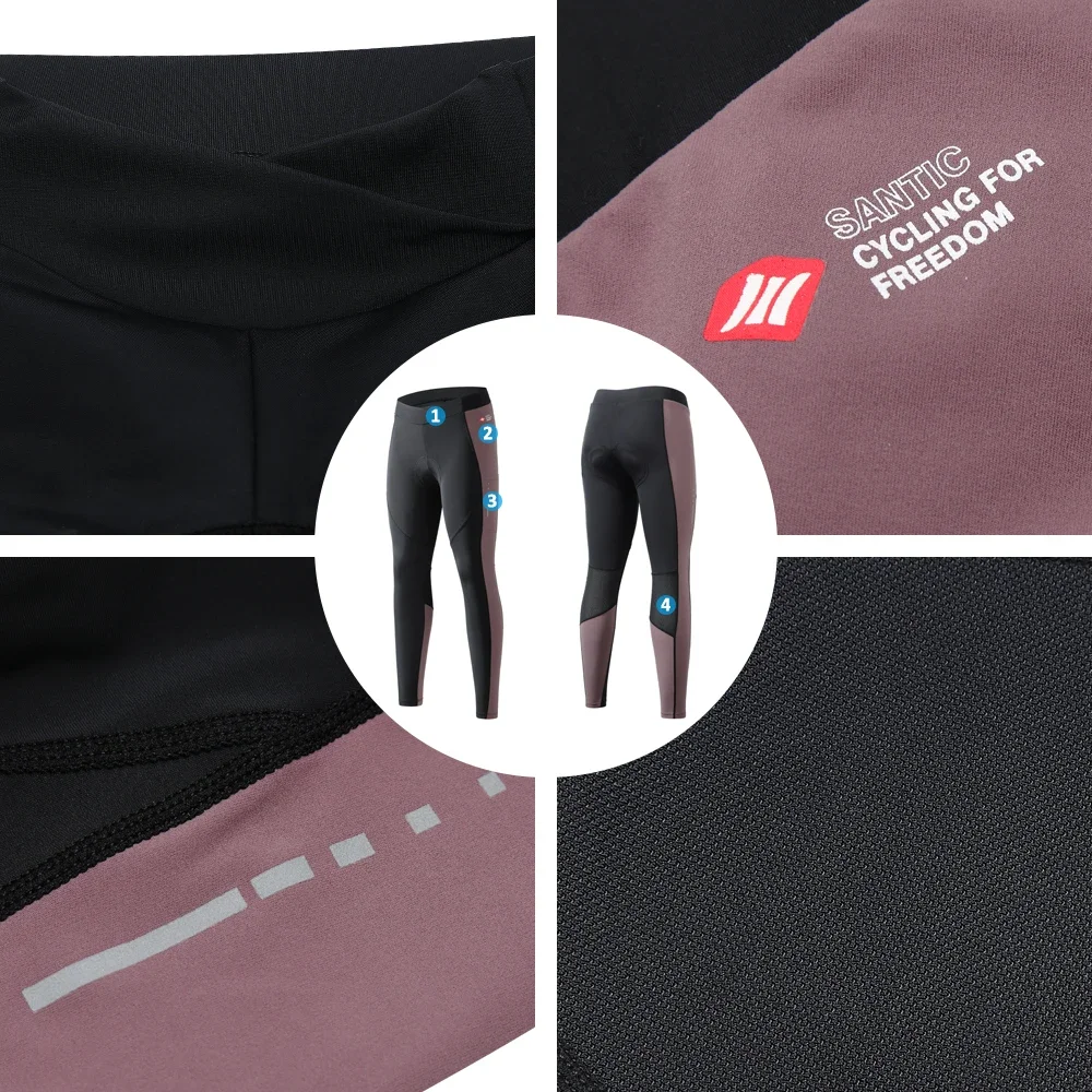 Pantaloni lunghi da ciclismo da donna Santic Leggings da bicicletta con pantaloni sportivi da ciclismo MTB riflettenti in rete traspirante