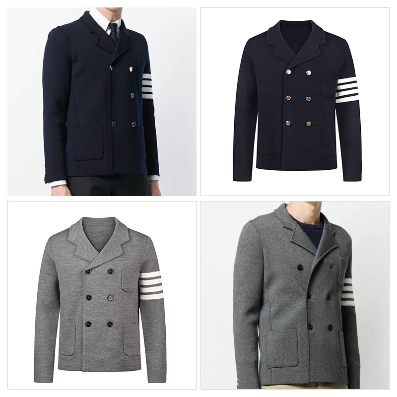 

TB THOM Men's Jackets 2022 Korean Style Women's Suit Classic 4-Bar Double Breasted Wool Knit Blazers Formal Harajuku Suit Jacket