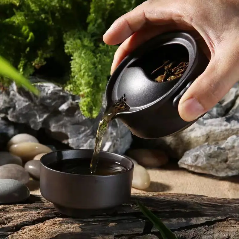 Ceramics black Tea set Include 1 Pot 1 Cup Travel teapot elegant gaiwan Beautiful and easy teapot kettle kung fu teaset matcha tea set tea ceremony tools