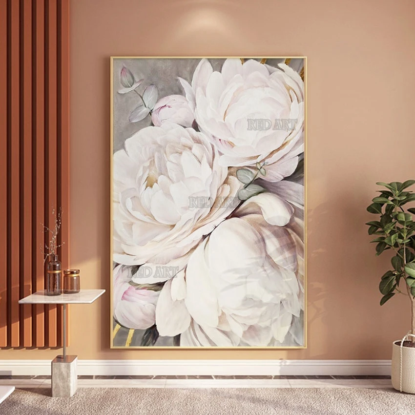 

Hallway Decor Hotel Showpieces Abstract Large Peony Flowers Oil Painting Wall Poster Canvas Artwork Modern Murals Art For Home