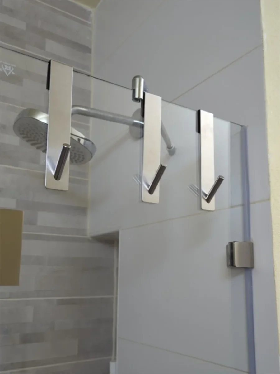 

Stainless Steel Over Glass Door Shower Door Back Shower Towel Rack S-Shape Bathroom Bathrobe Hanger Holder Hooks