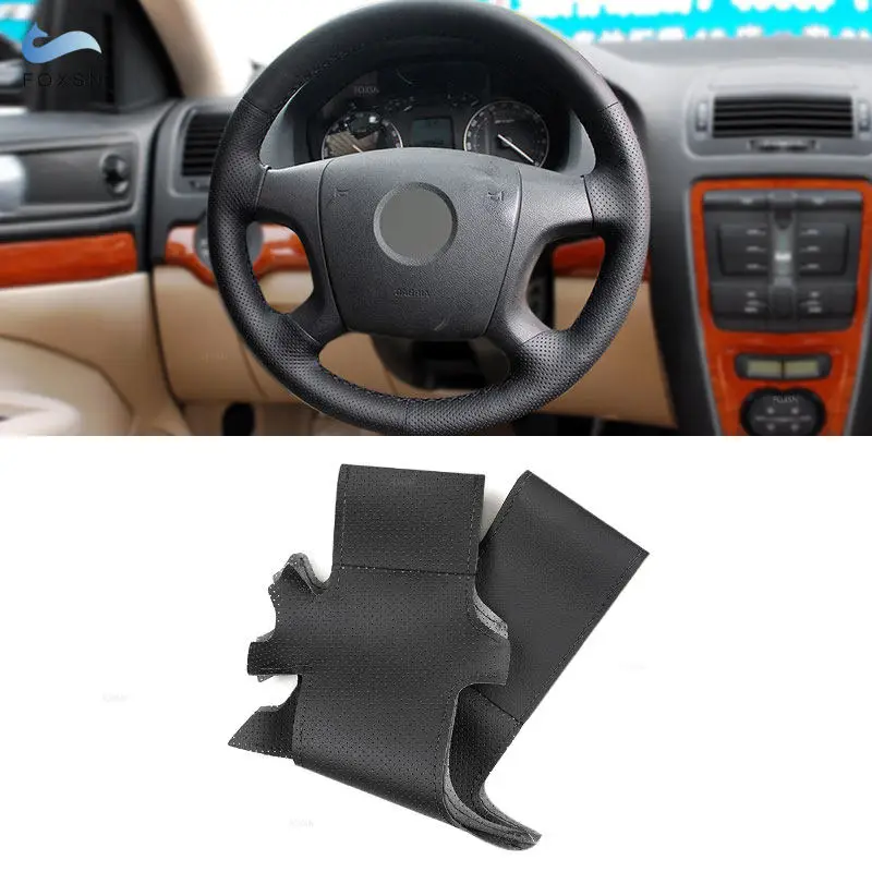 

Для Skoda Octavia 2004 - 2009 Fabia Superb Roomster 2006 2007 2008 косички на Автомобильный руль черный кожаный чехол из микрофибры