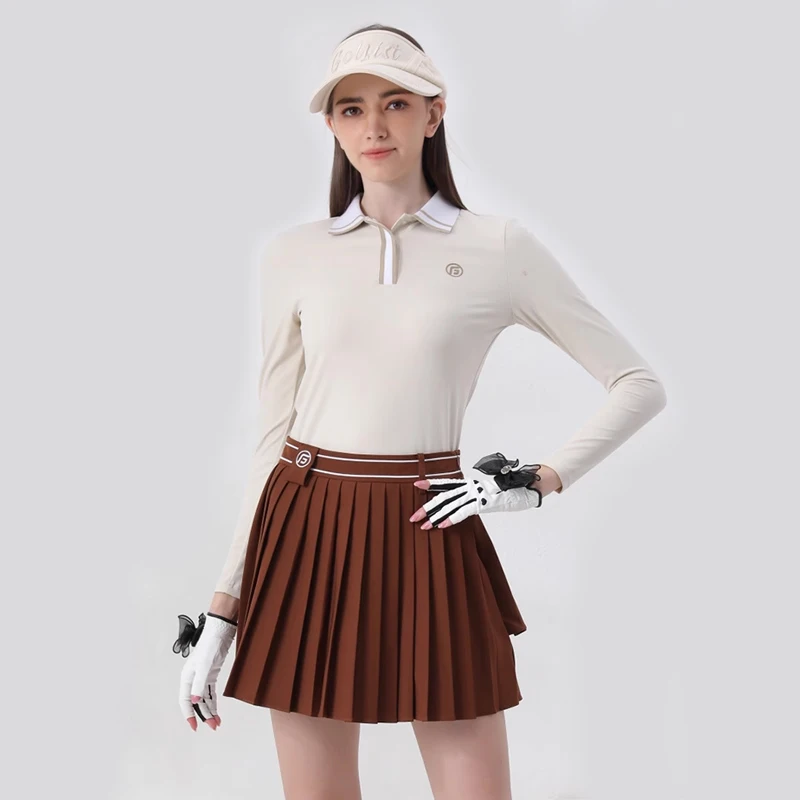 Spring and Autumn Golf Women's Long-sleeved T-shirt Skirt Tennis Suit Female Polo Shirt Top Fashion Pleats Skort Golf Outfits