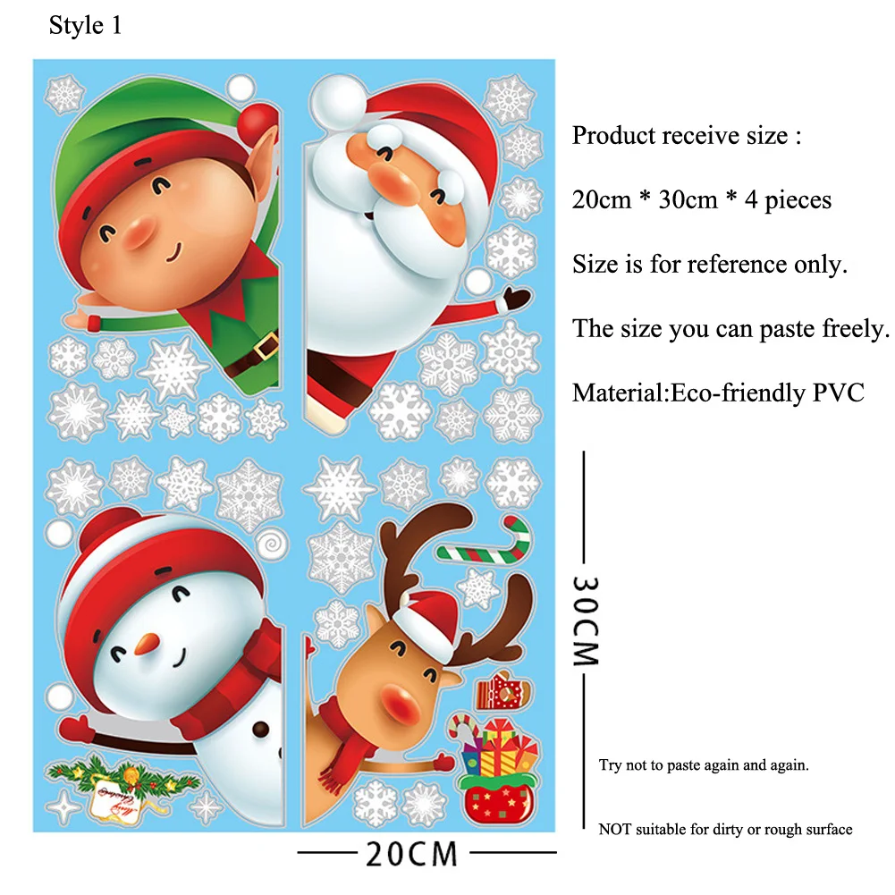 Wall Window Stickers Christmas Snowman Deer Santa Claus New Year Decoration Mural Room Home Decor Electrostatic