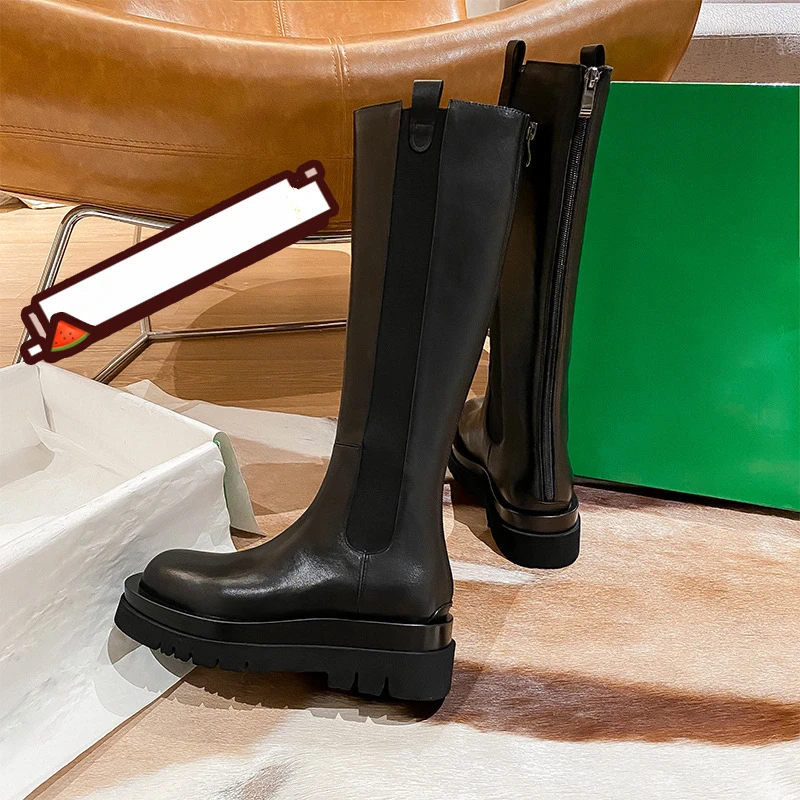 

Genuine Leather Knee High Boots Women 2023 New Thick-soled Riding Boots