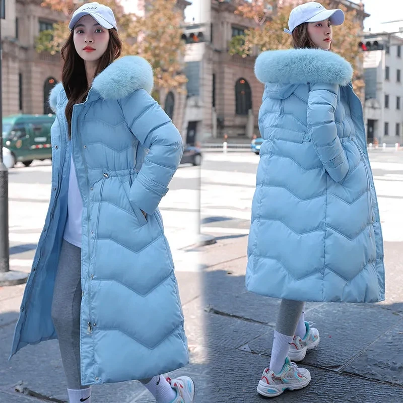 

Down Cotton Jacket Women 2022 Winter New Temperament Fashion Versatile Padded Coat Female Hooded Fur Collar Thick Long Parkas