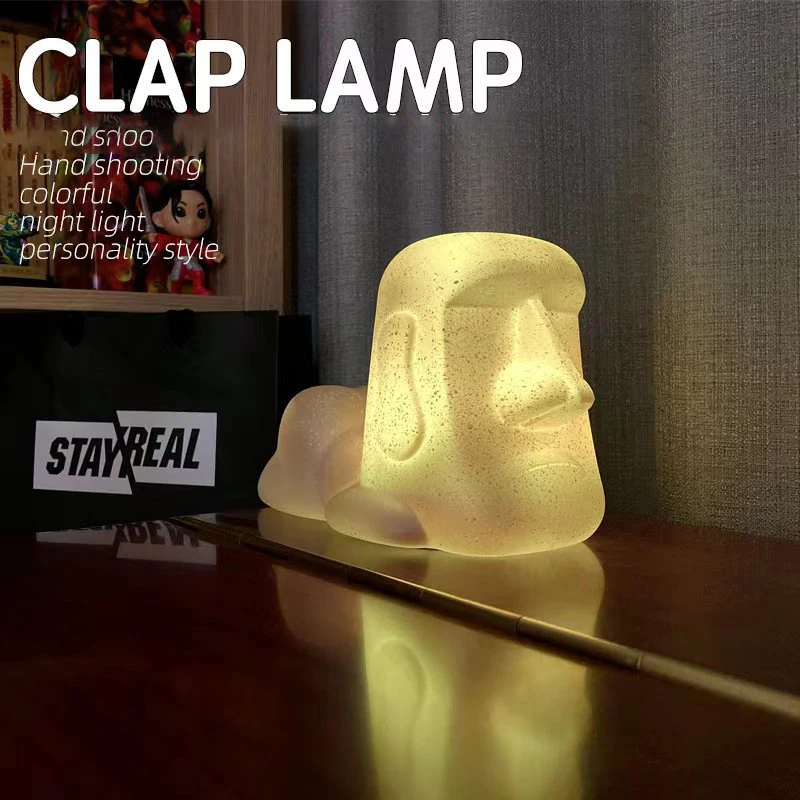 

Easter Island stone statue man night light colorful discoloration induction mobile phone bracket shooting light decoration light