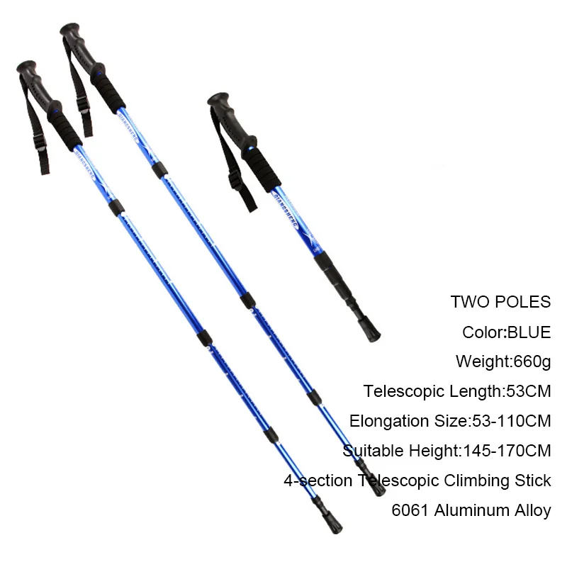 4-Sections Trekking Poles Outdoor Anti shock Climbing Hiking Poles Adjustable Collapsible Alpenstocks Camping Walking Sticks