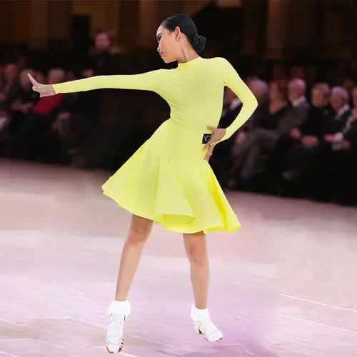Girls Latin Dance Competition Clothing Glossy Fabric Long Sleeves Dance Dress Kids Cha Rumba Dance Practice Training Wear - Image 8