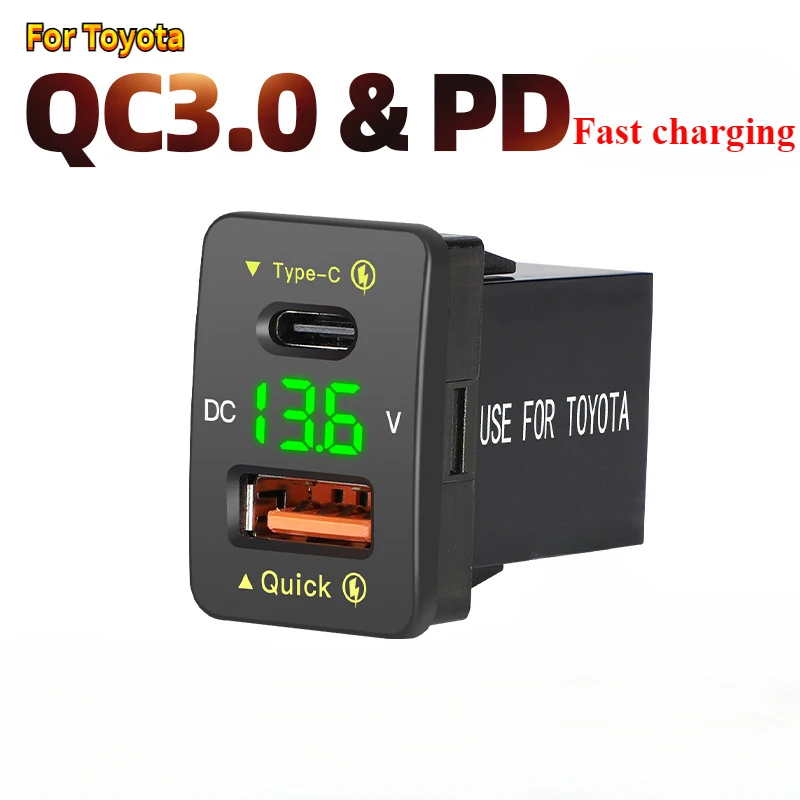 QC.0 36W Usb TypeC PD Port Car Charger Power Socket Adapt for Mobile Phone Fast Charg Voltmeter Accesoriopara Veh&iacute;culos