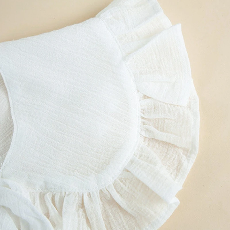 White Shawl for Doll False Fake Collar for Women Girls Ruffled Trim Detachable Half Shirt Lapel Blouse Lace-Up Bandage