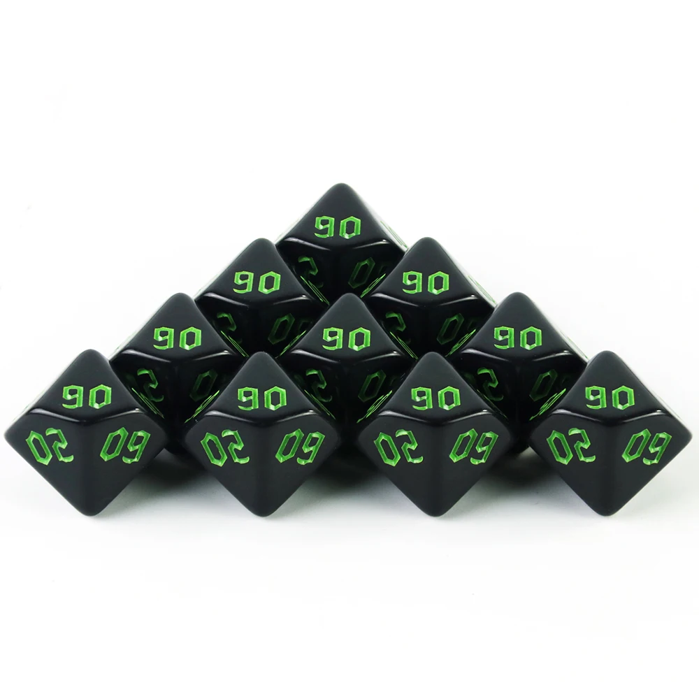 10pcs D00 Dice Black Polyhedral Digital Dice for D&D Games DND RPG 10 Sided