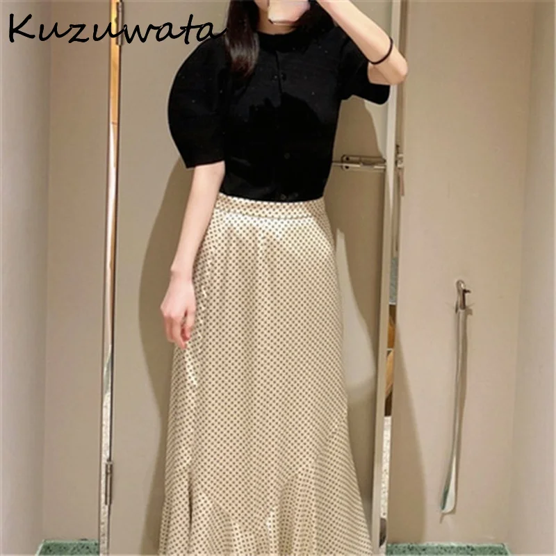 

Женский трикотажный свитер с круглым вырезом, разноцветный простой Свободный пуловер с короткими рукавами-фонариками, лето 2022