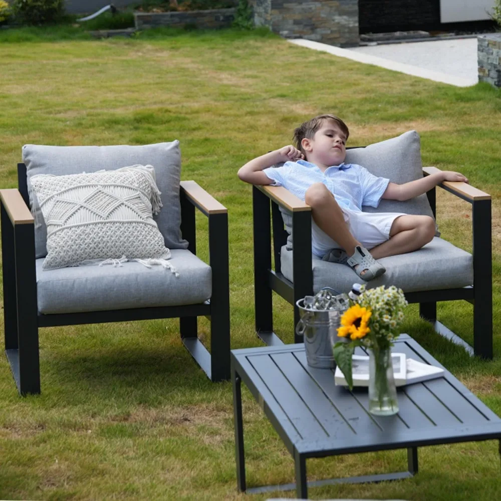 Aluminum Patio Furniture Set, 5 Piece Modern Outdoor Furniture with 6 inch Cushion, Metal Patio Sectional Conversation Sets 5