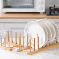 Bamboo Dish Plates Drying Rack Drainboard Storage Holder Drainer Stand Wooden Kitchen Cabinet Organizer For Plate/ Bowl/ Cup 2